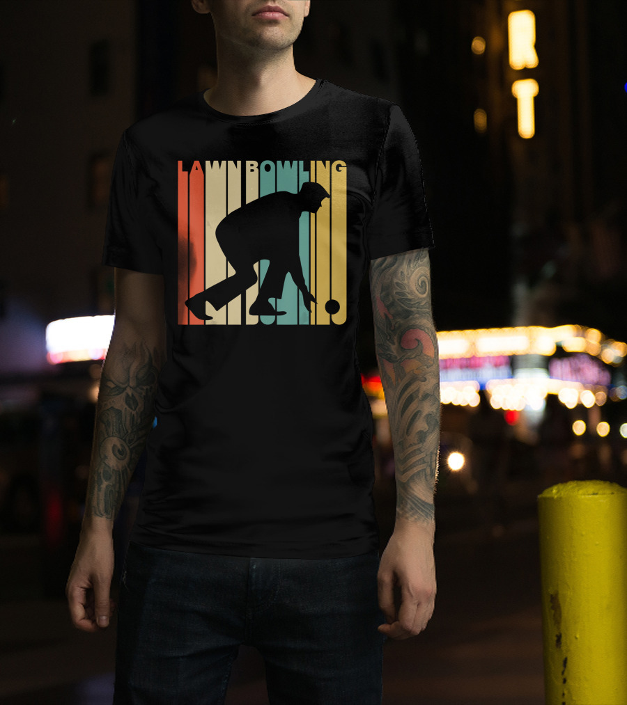 Vintage Lawn Bowling Silhouette Retro Stripes T-Shirt