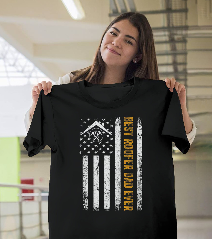 Vintage USA Flag Best Roofer Dad Ever Americ T-Shirt