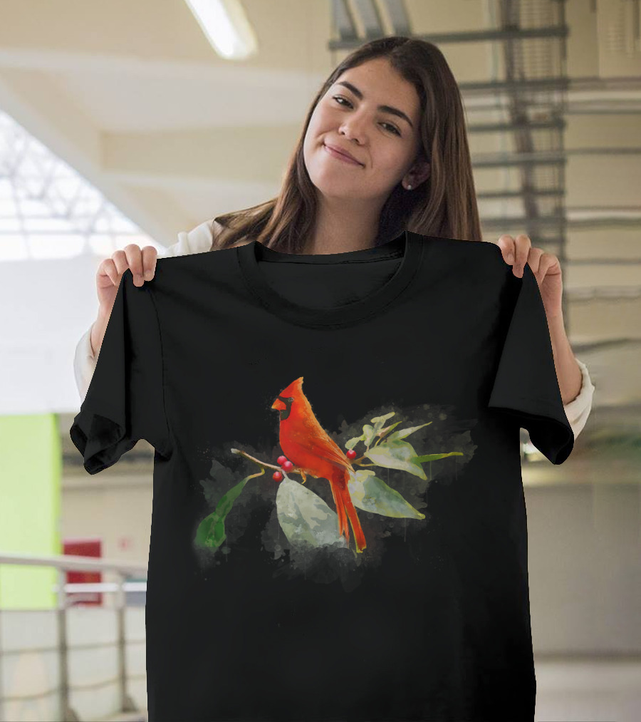 Wild Red Cardinal Bird On Berry Branch T-Shirt