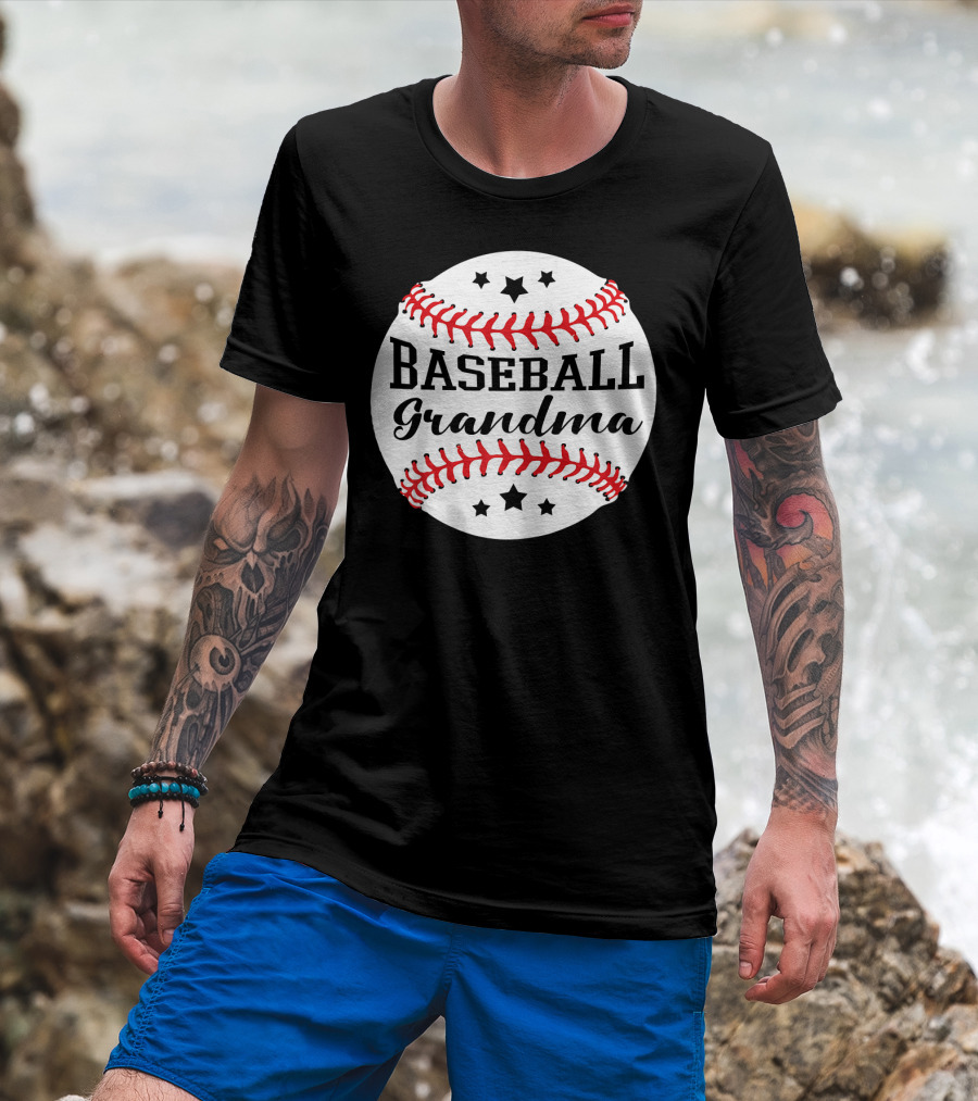 Baseball Grandma Star Pattern Ball Stitching T-Shirt