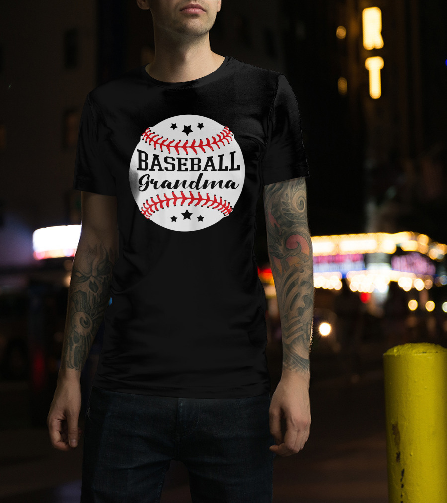 Baseball Grandma Star Pattern Ball Stitching T-Shirt