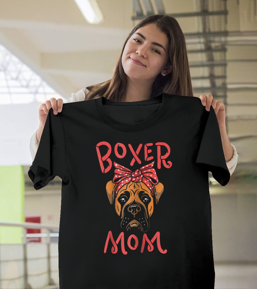 Boxer Mom With Red Polka Dot Bow T-Shirt