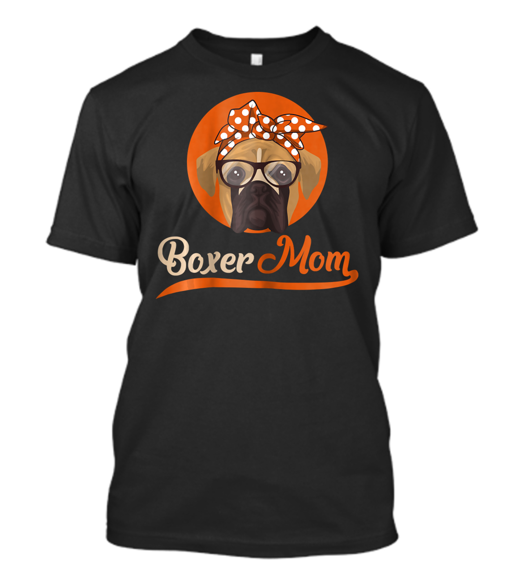 Boxer Mom With Glasses And Polka Dot Bow T-Shirt