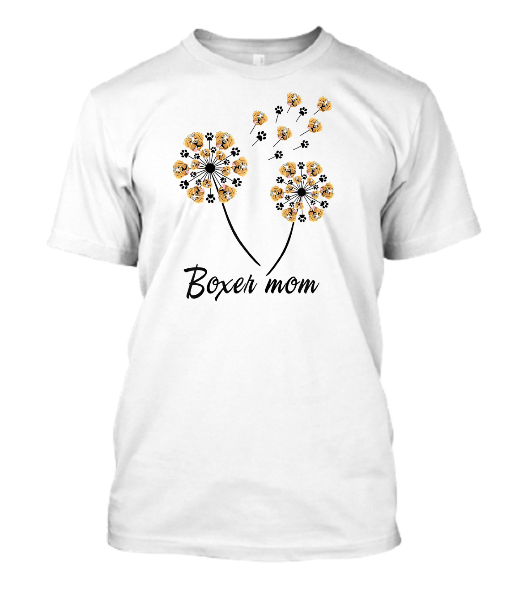 Boxer Mom Dandelion Paw Print Dog Faces T-Shirt