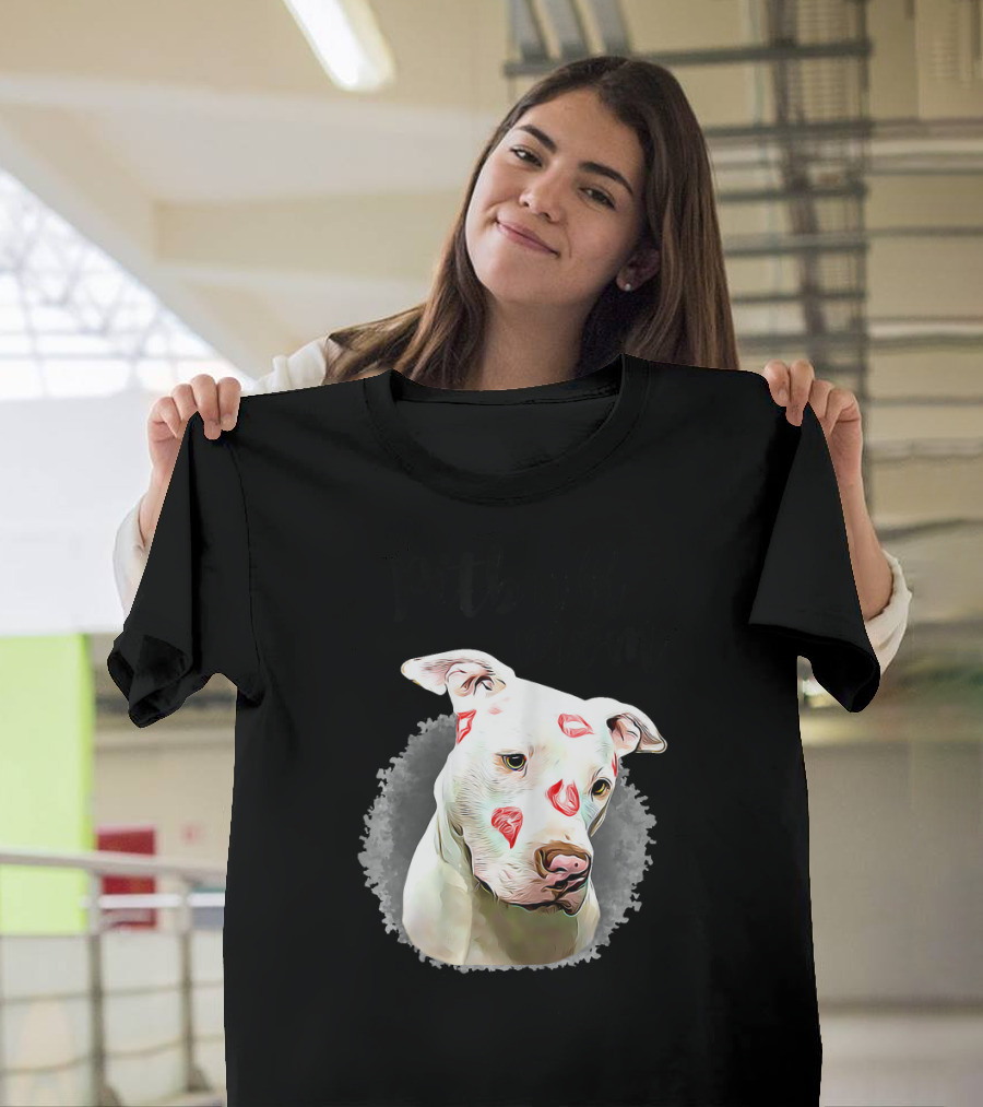 Pitbull Mom with Cute Lipstick Kiss Marks T-Shirt