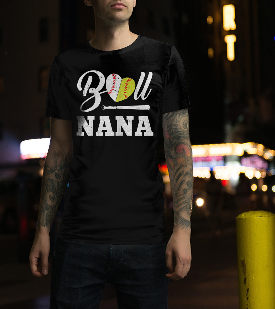 Ball Nana Heart Softball Baseball Bat T-Shirt
