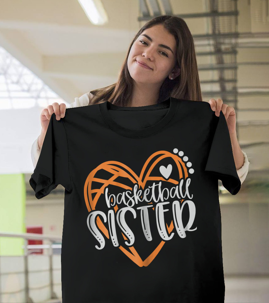 Basketball Sister Heart Graphic With Orange And White T-Shirt