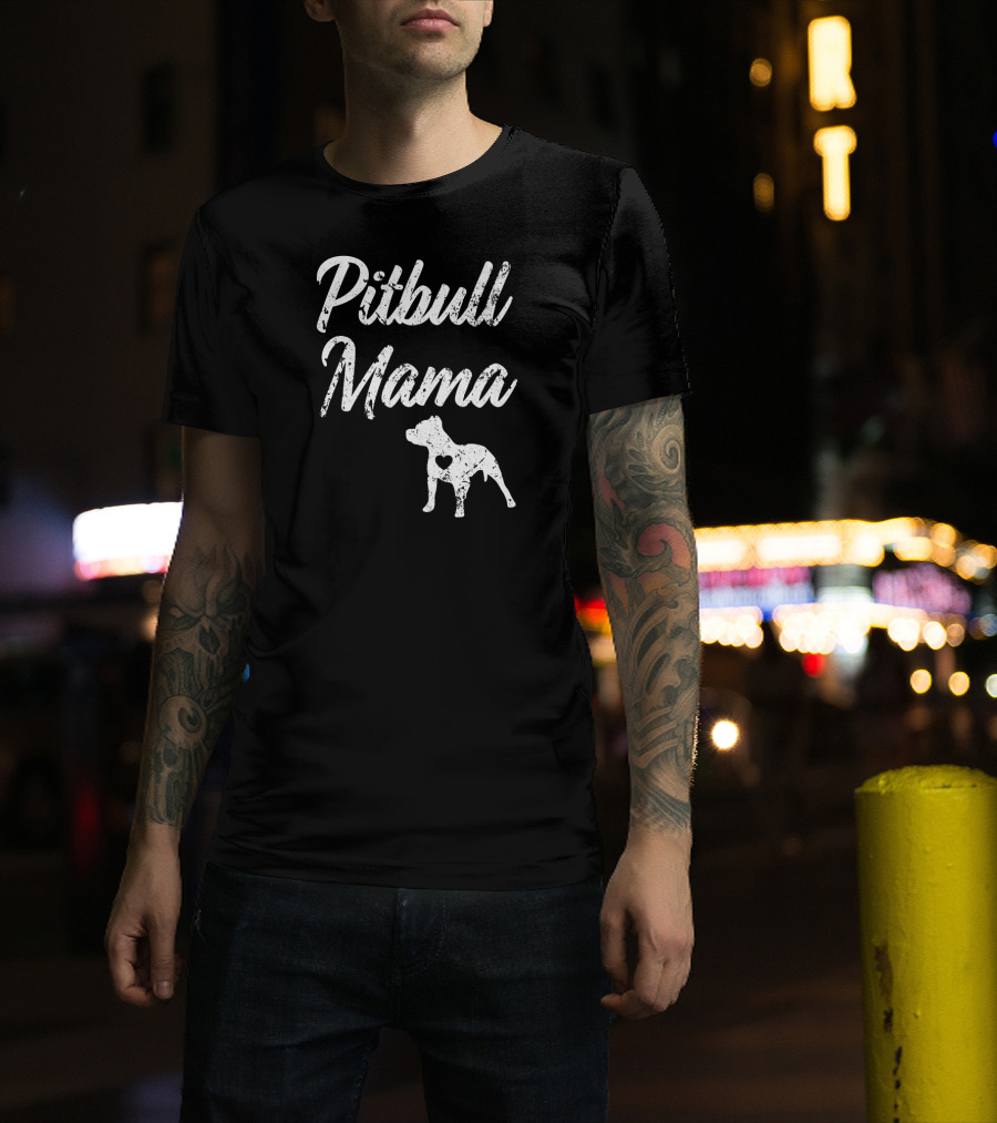 Pitbull Mama Women's Heart Silhouette Pit Bull T-Shirt