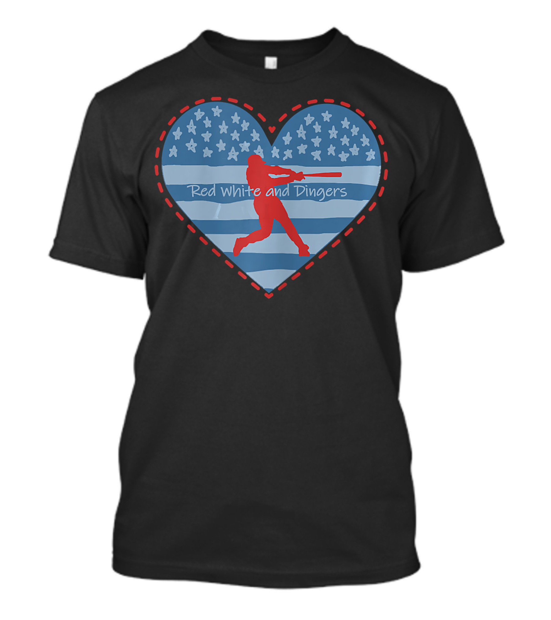 Red White And Dingers Primitive Patriotic American Baseball T-Shirt