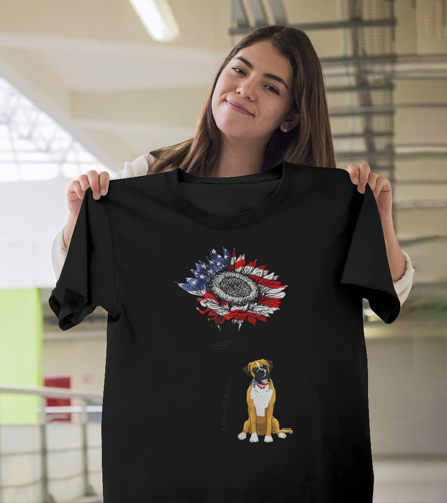 You Are My Sunshine Boxer Dog American Flag Sunflower T-Shirt