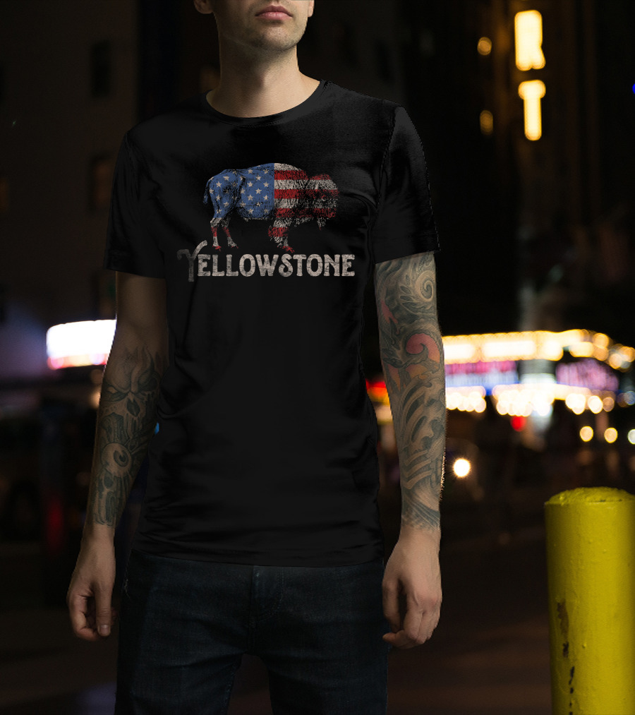 Yellowstone American Flag Bison T-Shirt