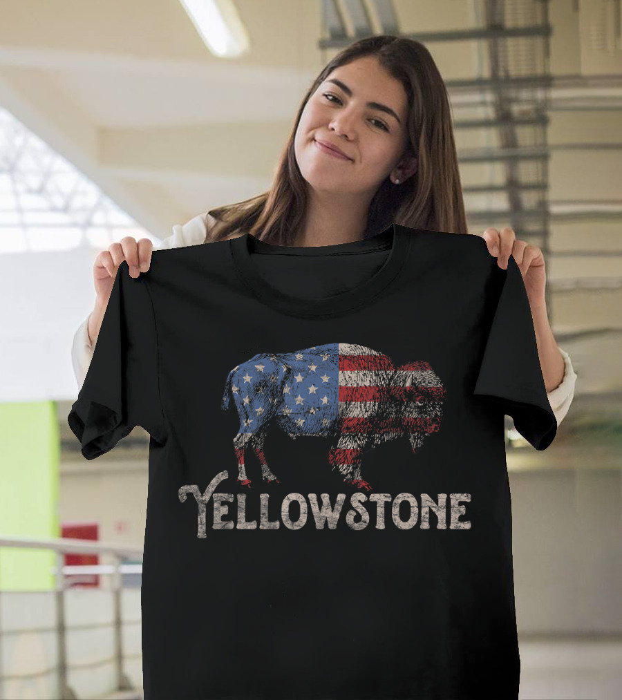 Yellowstone American Flag Bison T-Shirt