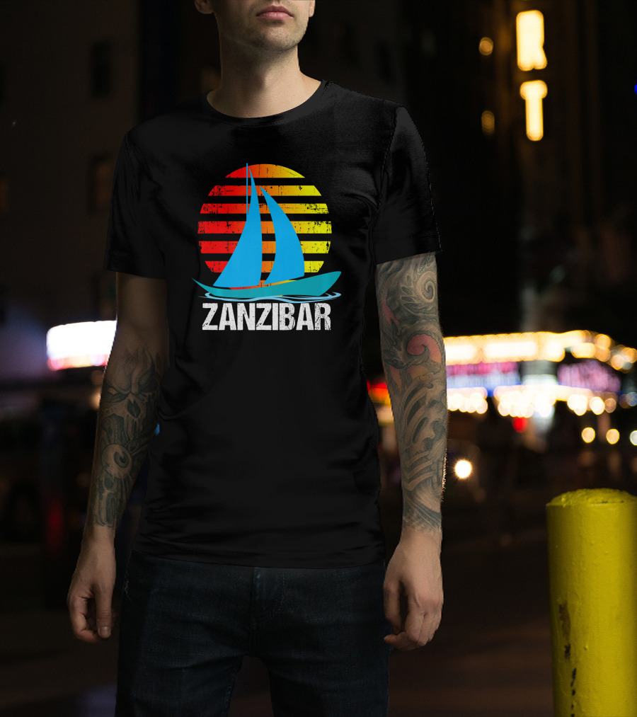 Zanzibar Sunset Sailboat Vintage Nautical Scene T-Shirt