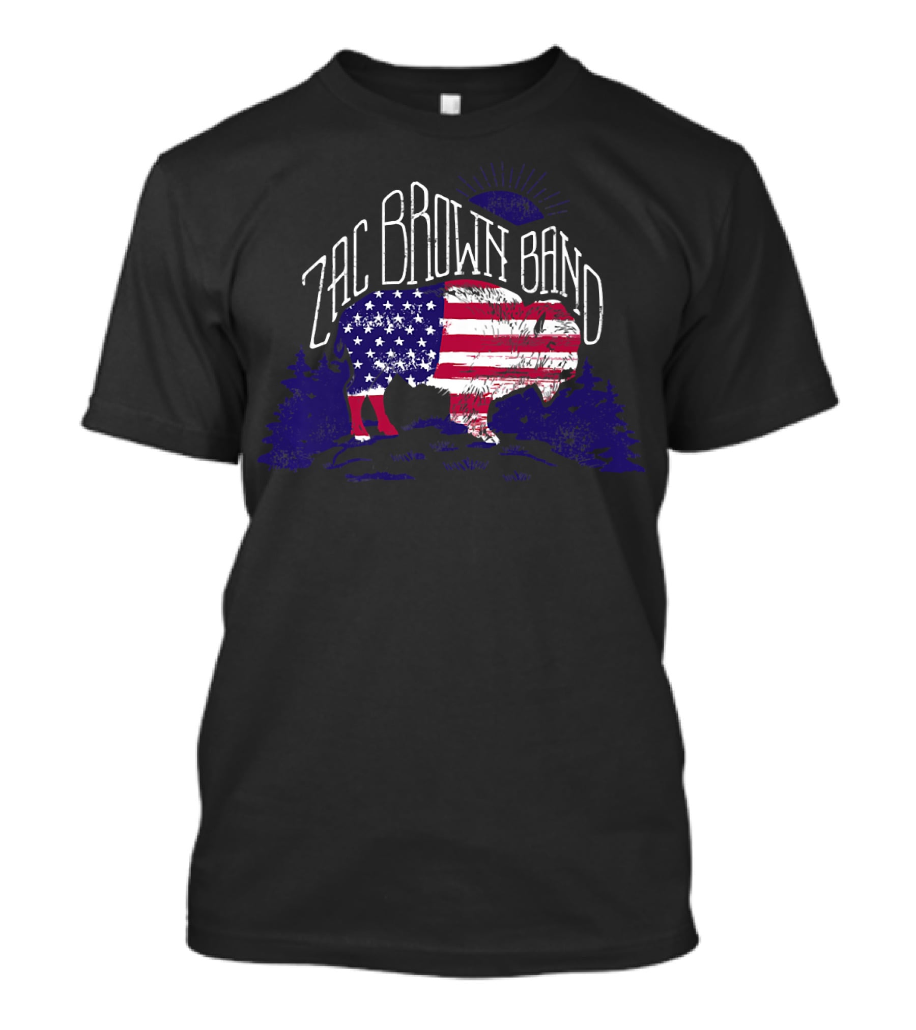 Zac Brown Band American Flag Buffalo With Night Sky And Forest T-Shirt