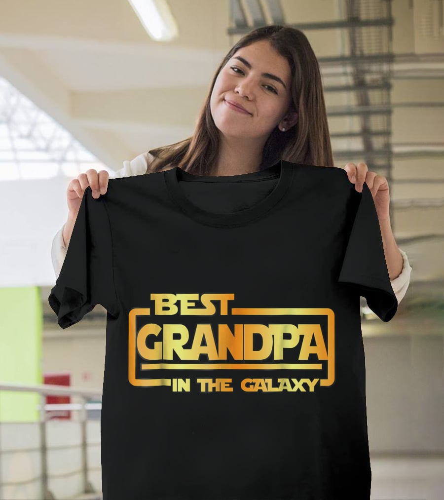 Best Grandpa In The Galaxy Bold Space Themed Text T-Shirt
