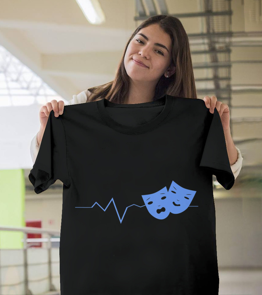 Theater Acting Masks with Heartbeat Line T-Shirt