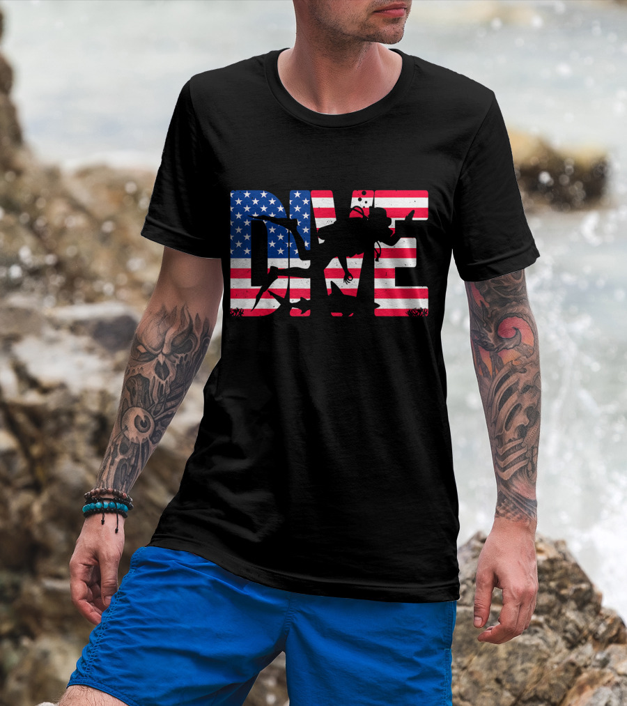 DIVE Scuba Diving Gear Equipment American Flag T-Shirt