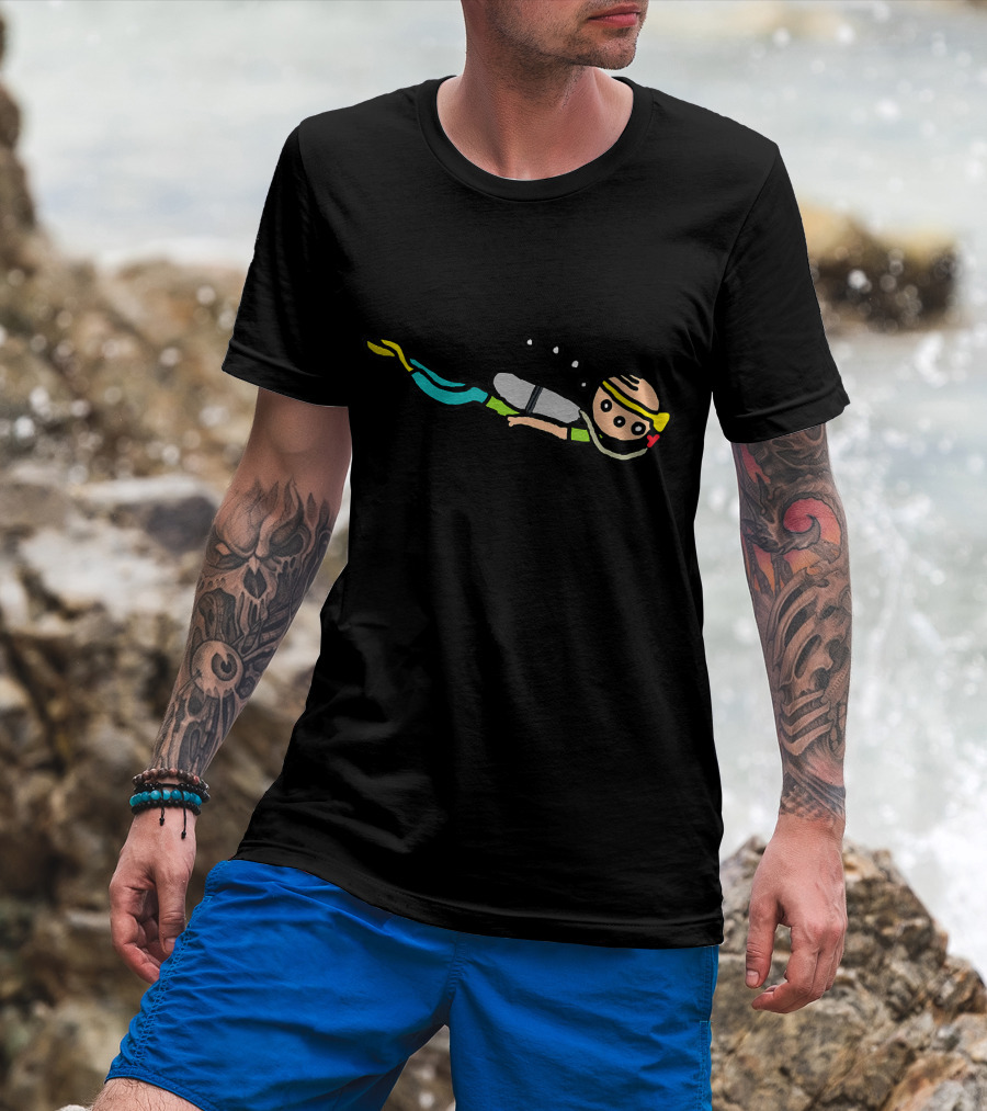 Scuba Diving Cartoon Character With Bubbles And Snorkeling Gear T-Shirt