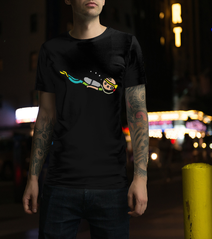 Scuba Diving Cartoon Character With Bubbles And Snorkeling Gear T-Shirt