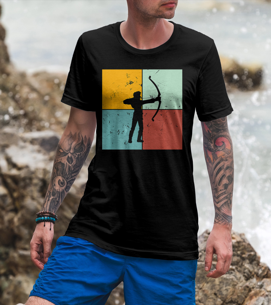 Shoot Aim Archer Bow Archery Arrow Vintage Silhouette Blocks T-Shirt