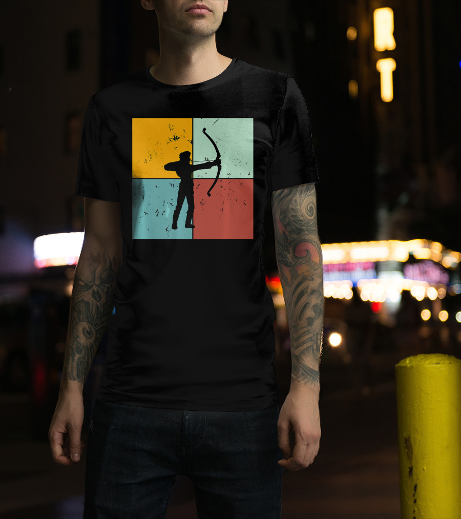 Shoot Aim Archer Bow Archery Arrow Vintage Silhouette Blocks T-Shirt