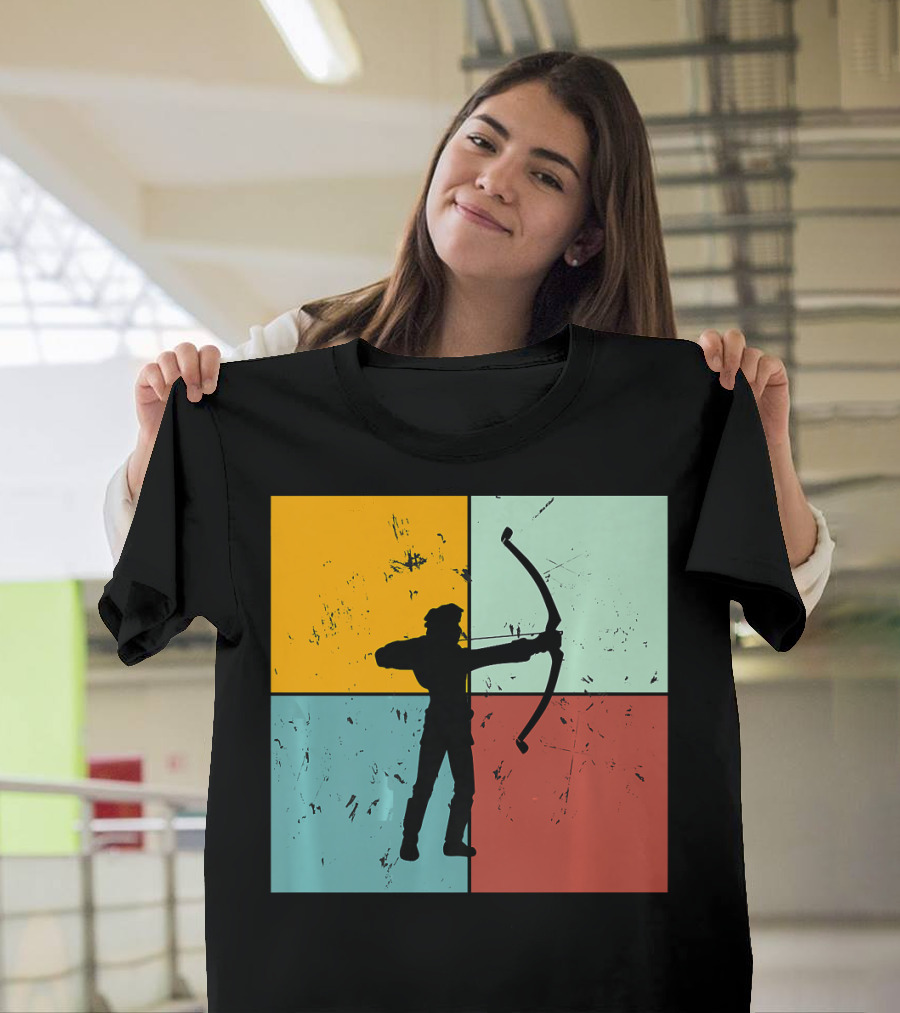 Shoot Aim Archer Bow Archery Arrow Vintage Silhouette Blocks T-Shirt
