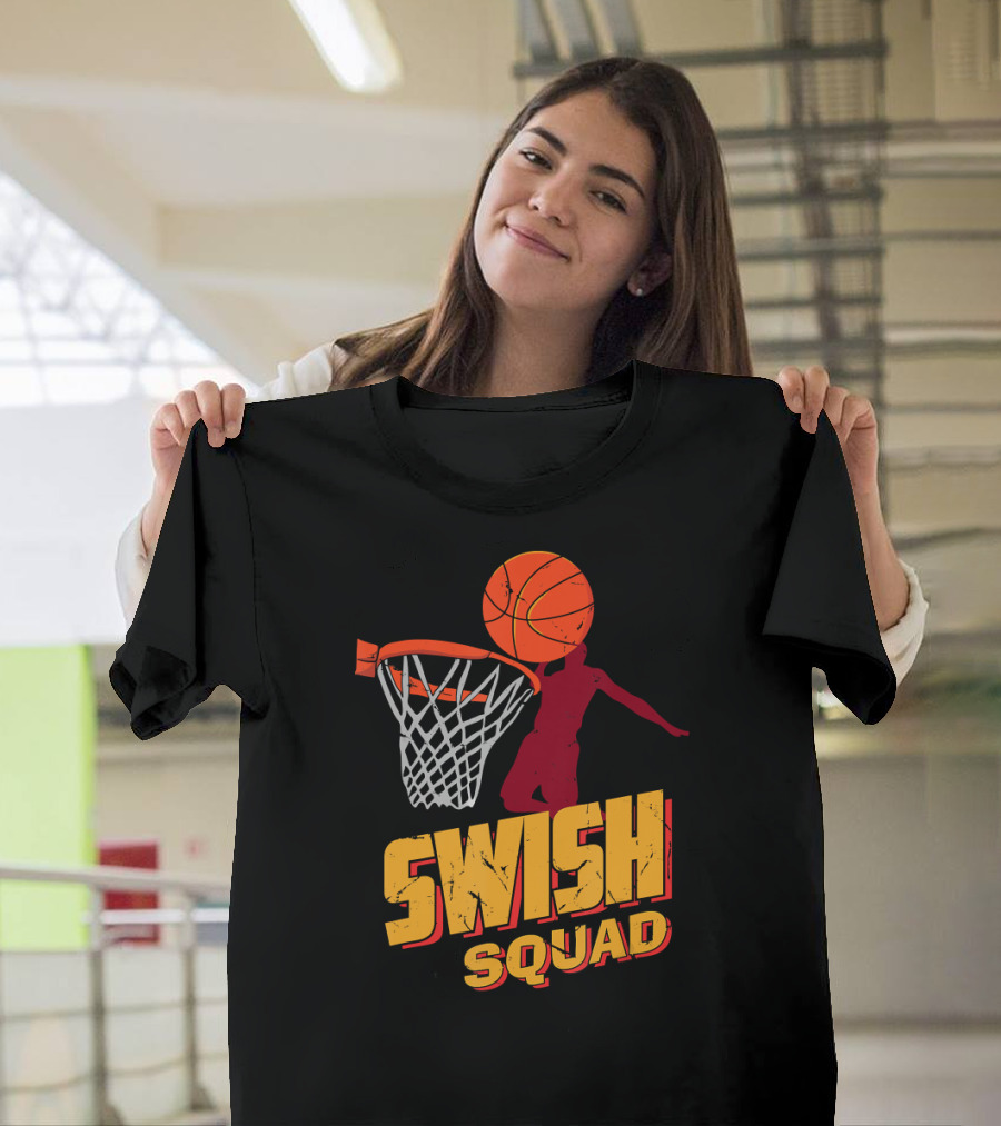 Swish Squad Basketball Player Dunking Basketball Through Hoop T-Shirt