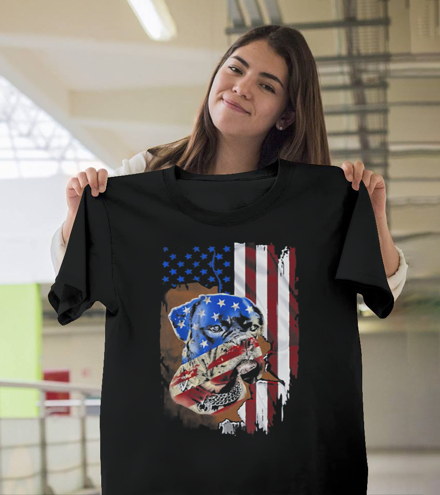 Tattoos Boxer Dog With American Flag Background T-Shirt