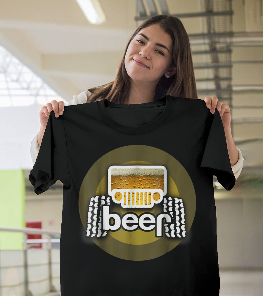 Jeep Beer Icon With Funny Cool Alcohol And Tire Tracks T-Shirt