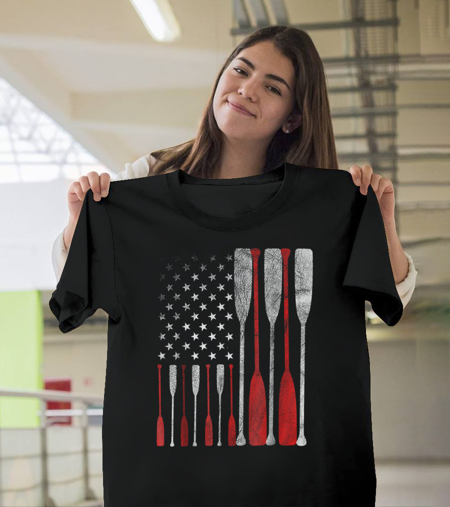 American Flag Oars Crew Rowing T-Shirt