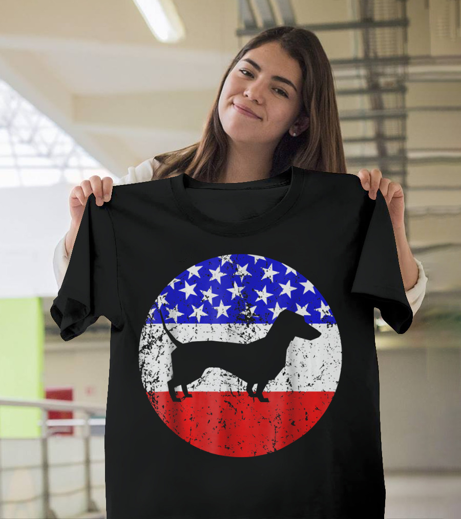 American Flag Dachshund Silhouette T-Shirt
