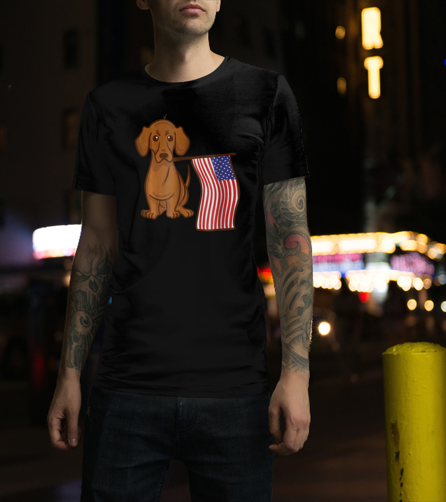 American Flag Dachshund Funny Wien Patriotic Dog T-Shirt