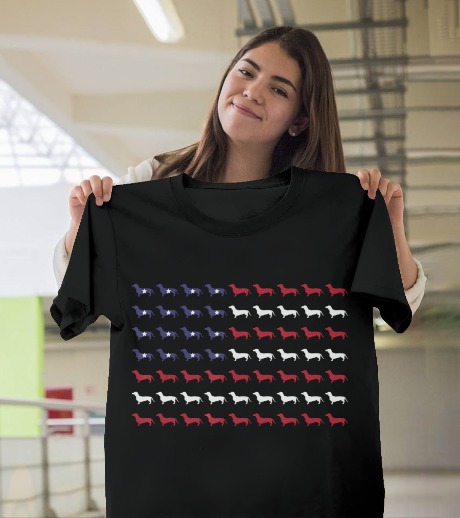 American Flag Dachshund Red White Blue 4th of July T-Shirt