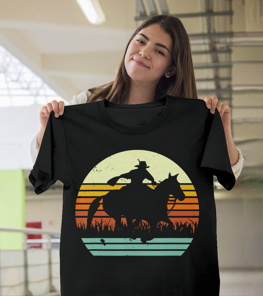 Barrel Racing Retro Sunset Galloping Horse T-Shirt
