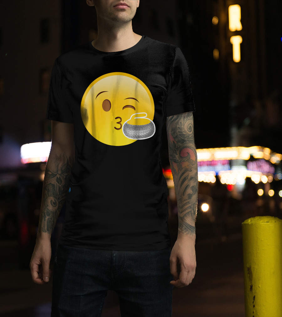 Emoji Kiss Winking Face Curling Stone Awesome Sport League T-Shirt