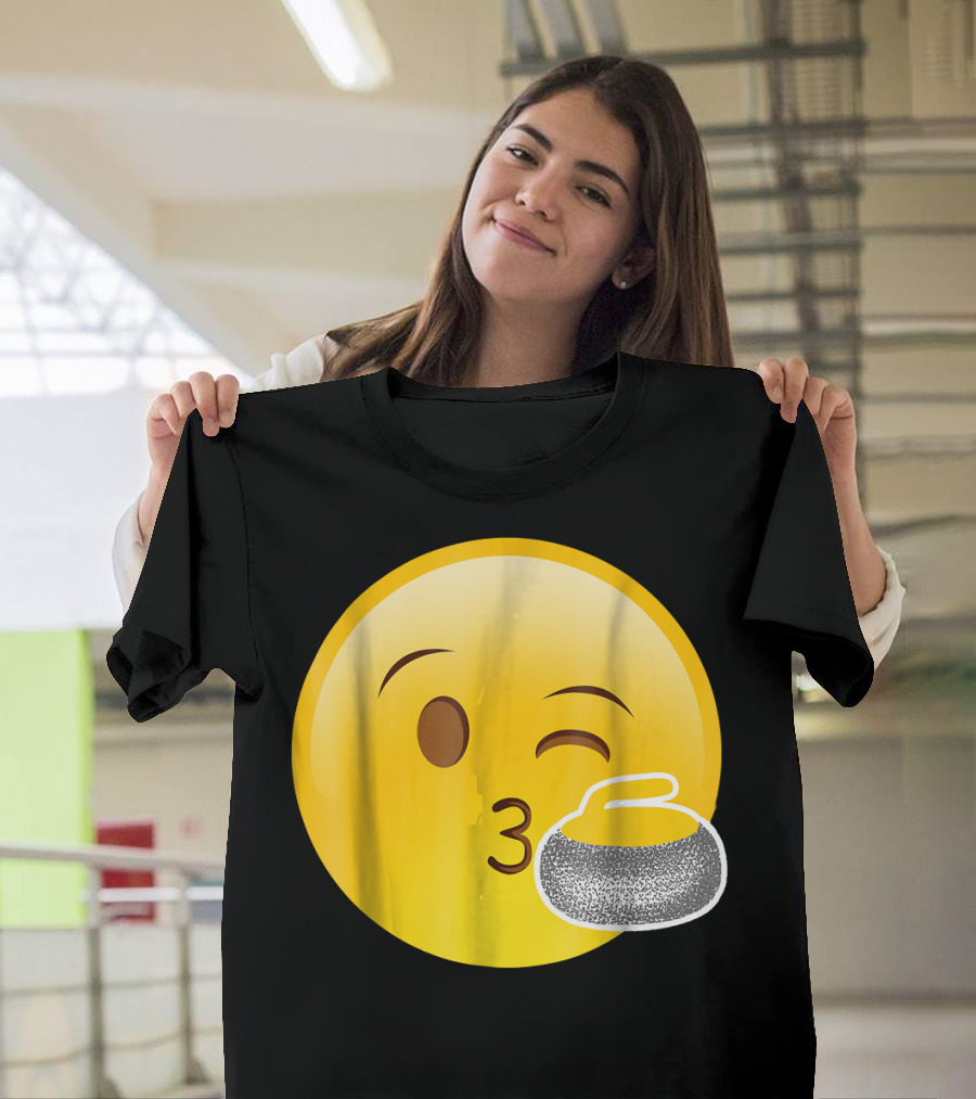 Emoji Kiss Winking Face Curling Stone Awesome Sport League T-Shirt