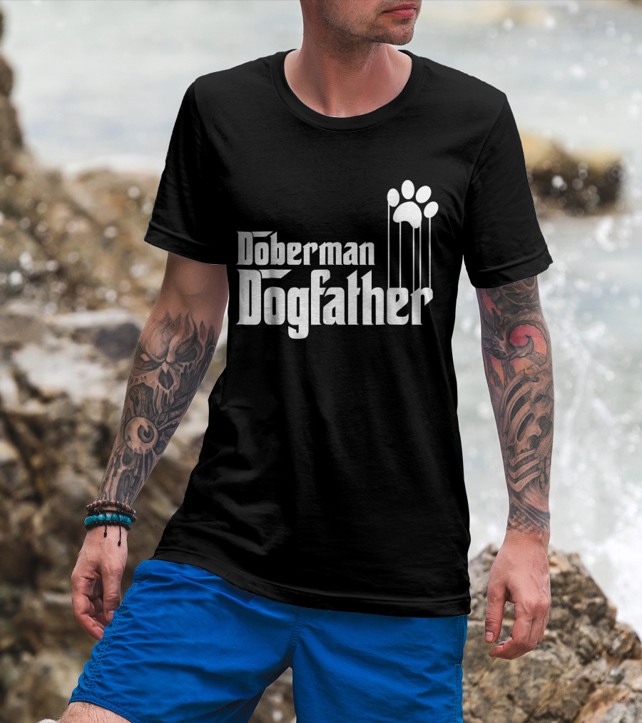 Doberman Dogfather Pawprint Dad T-Shirt