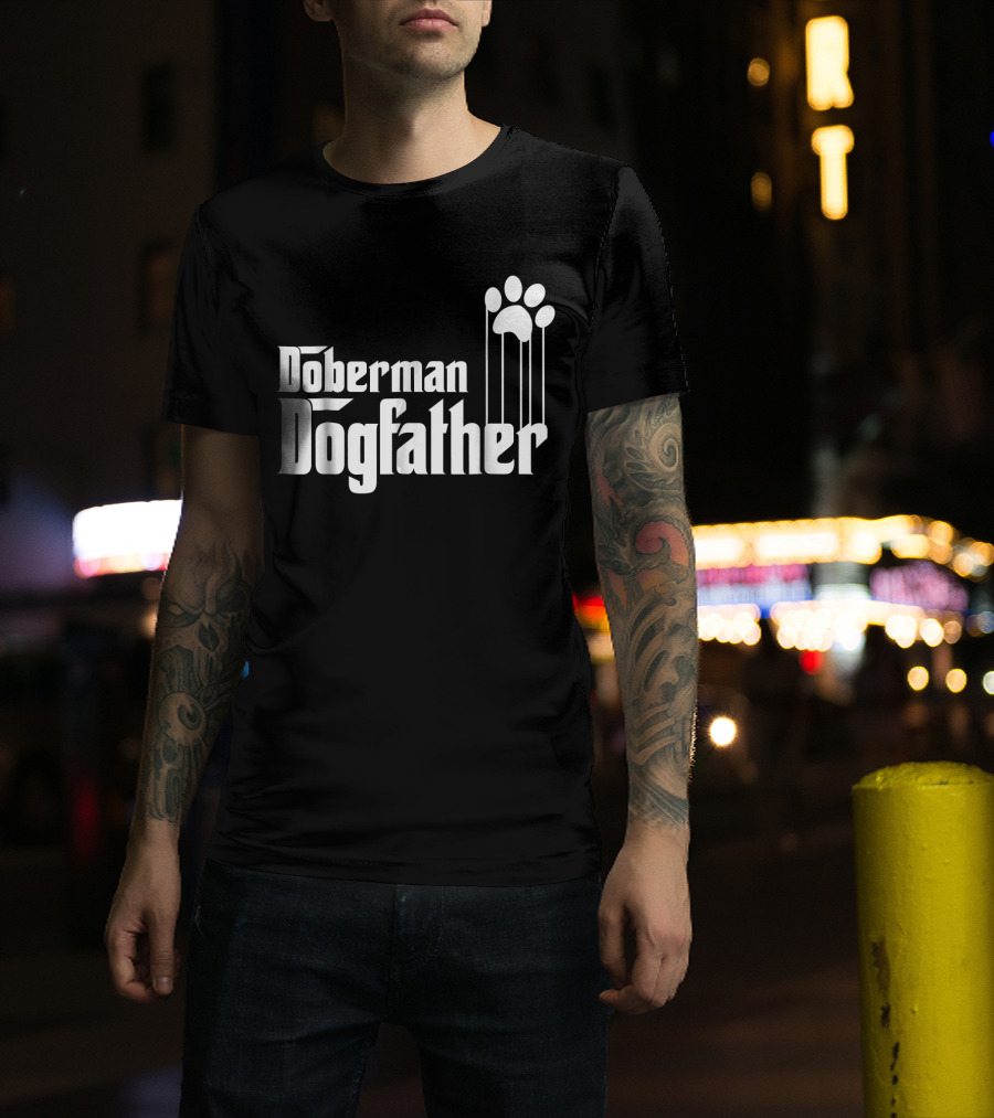 Doberman Dogfather Pawprint Dad T-Shirt