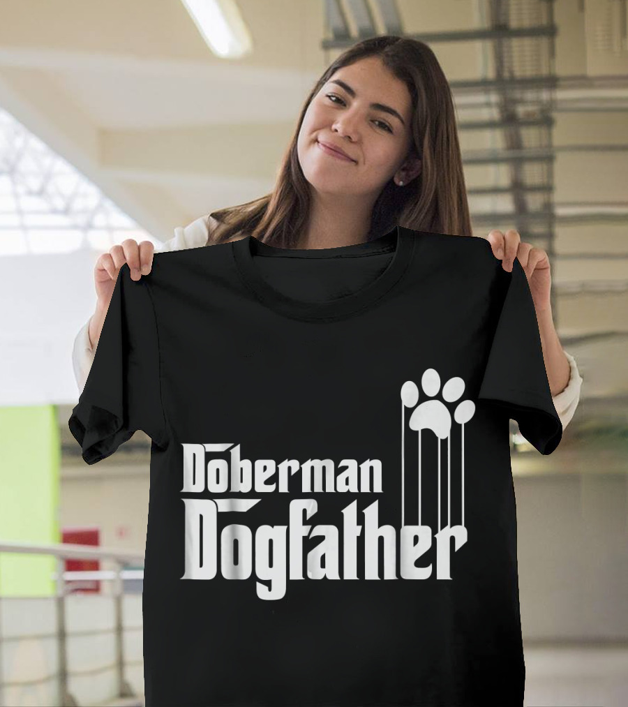 Doberman Dogfather Pawprint Dad T-Shirt