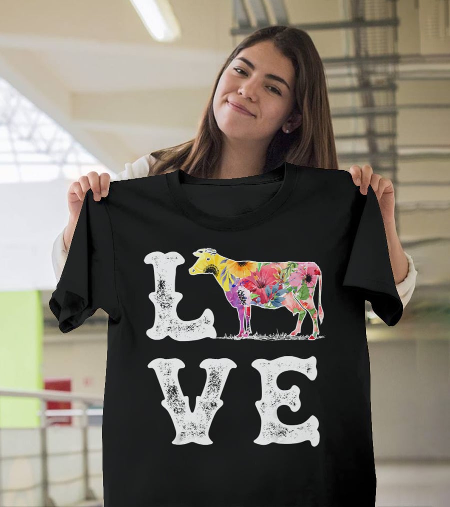 Love Cow Floral Funny Cow Lover Women Men Dairy T-Shirt