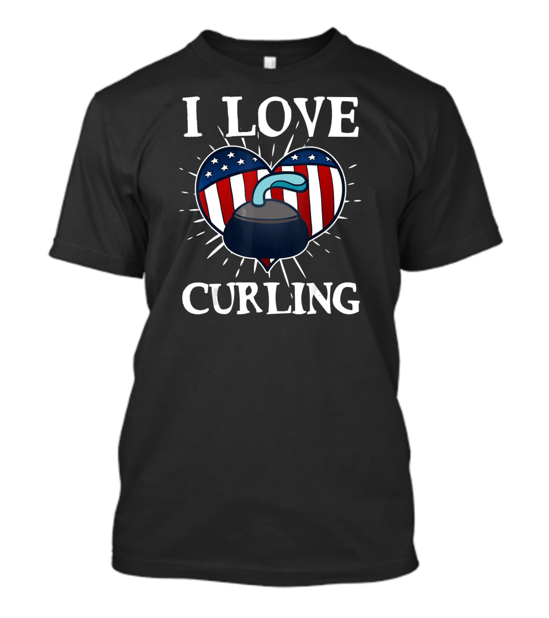 I Love Curling Funny Awesome Ice Sport Love USA Flag Heart T-Shirt