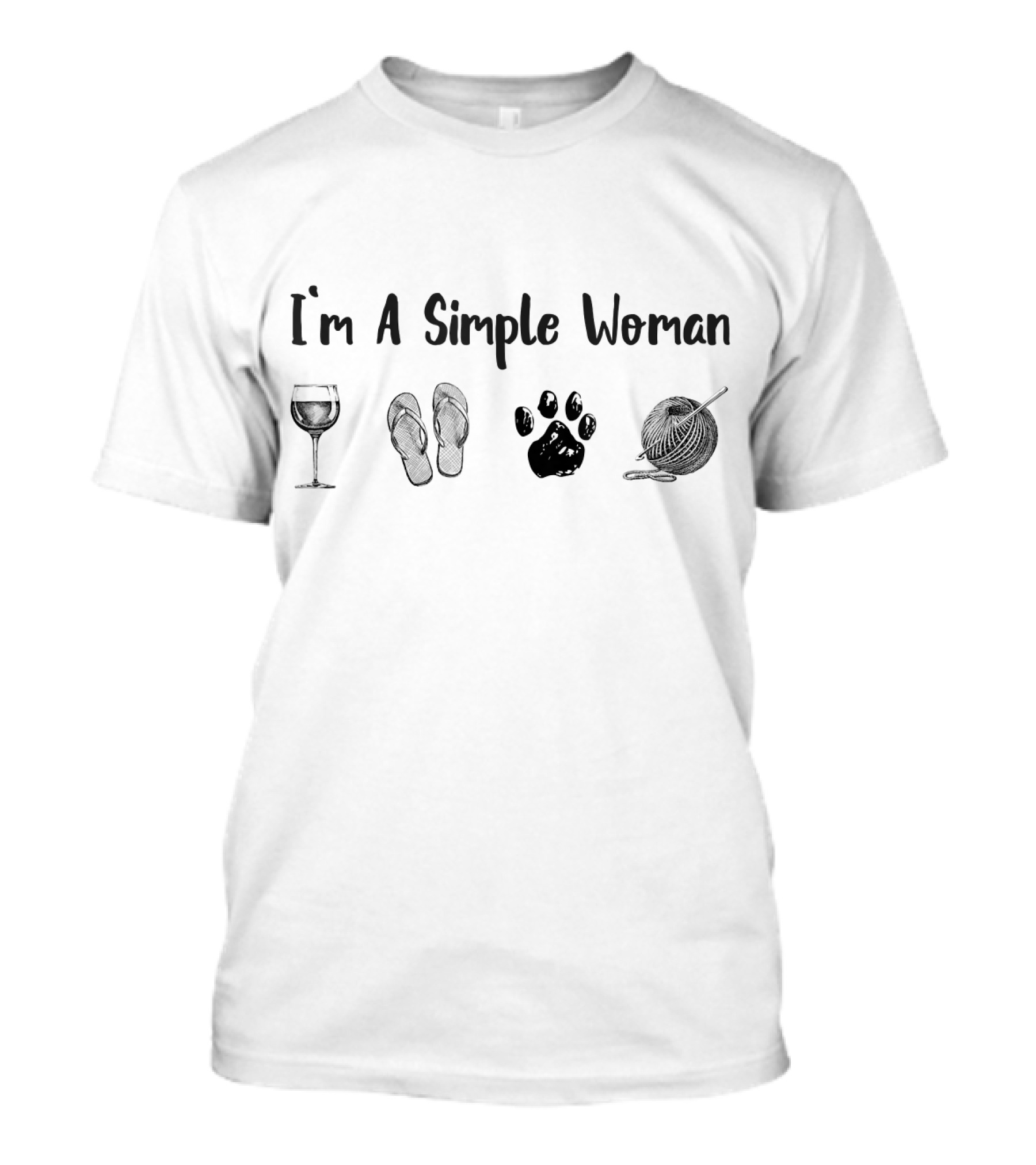 I'm A Simple Woman Wine Flip Flop Dog Yarn Crochet T-Shirt