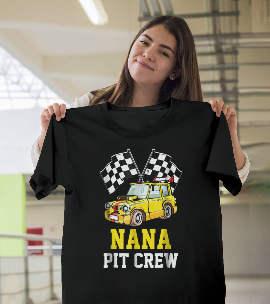 NANA Pit Crew Racing Car With Checkered Flags T-Shirt