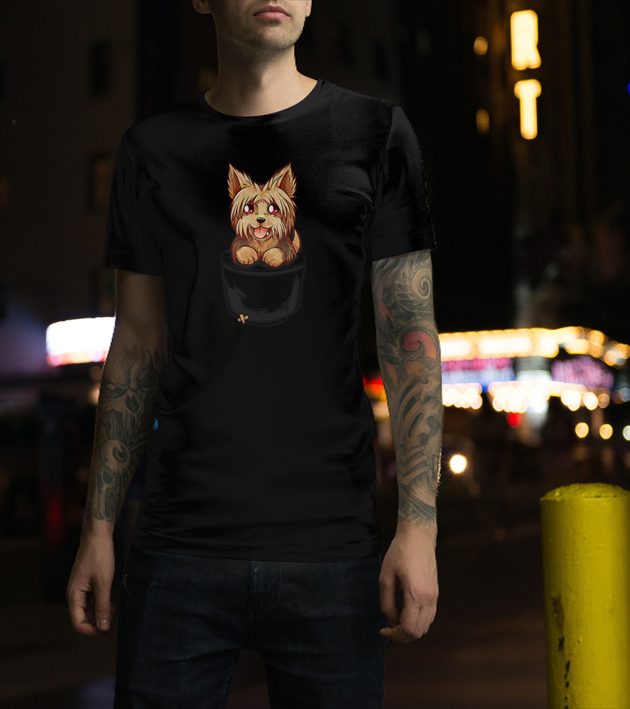 Pocket Cute Yorkie Yorkshire Terrier Pup Iconic Look T-Shirt