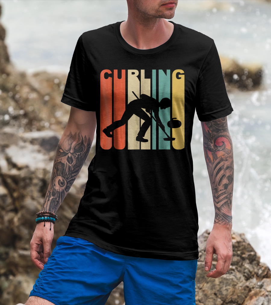 Retro 1970's Style Curling Winter Sport Curler T-Shirt