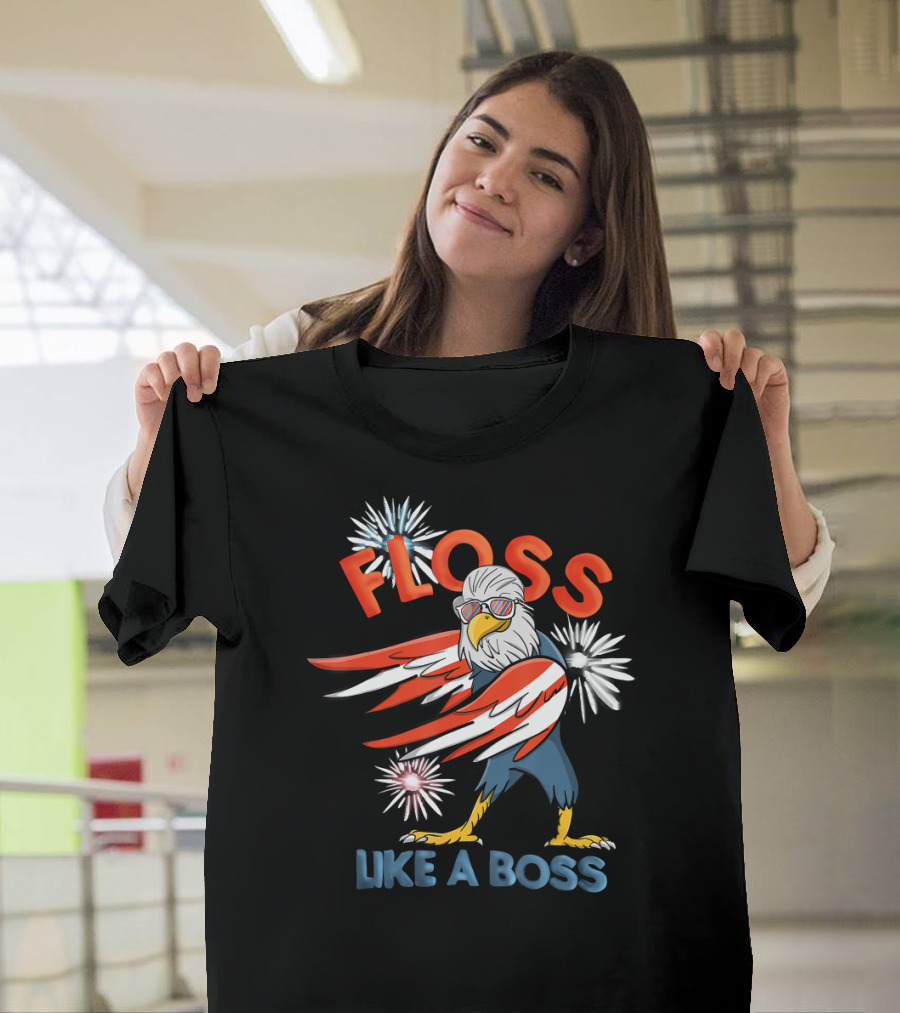 Floss Like A Boss Bald Eagle Fourth of July Fireworks T-Shirt