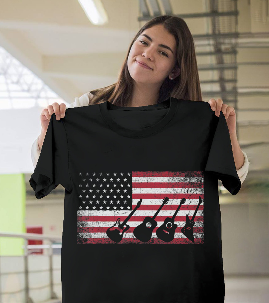 4th of July American Flag Guitars Patriotic T-Shirt