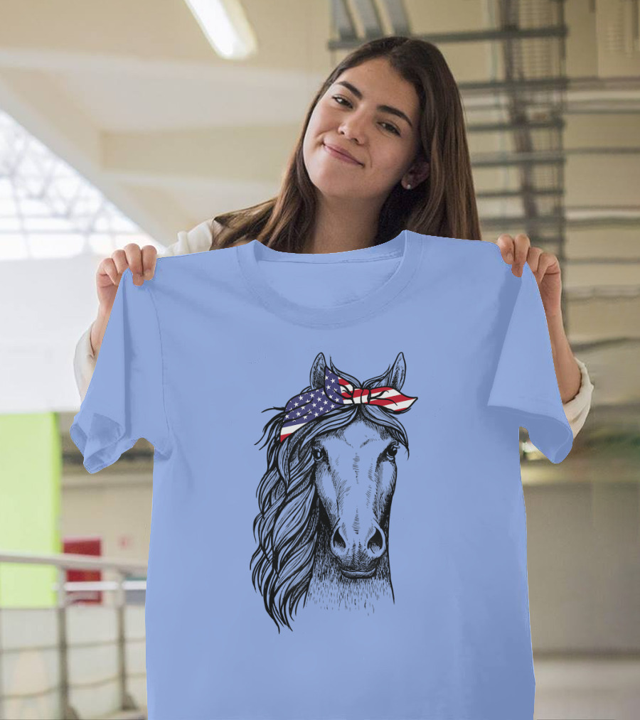 4th of July Horse with American Flag Bandana USA T-Shirt