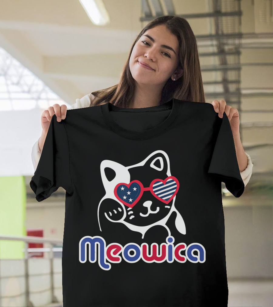 4th of July Meowica Cat Patriotic USA Glasses T-Shirt