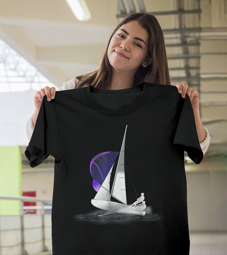 420 Sailing Dinghy With Spinnaker On Water T-Shirt